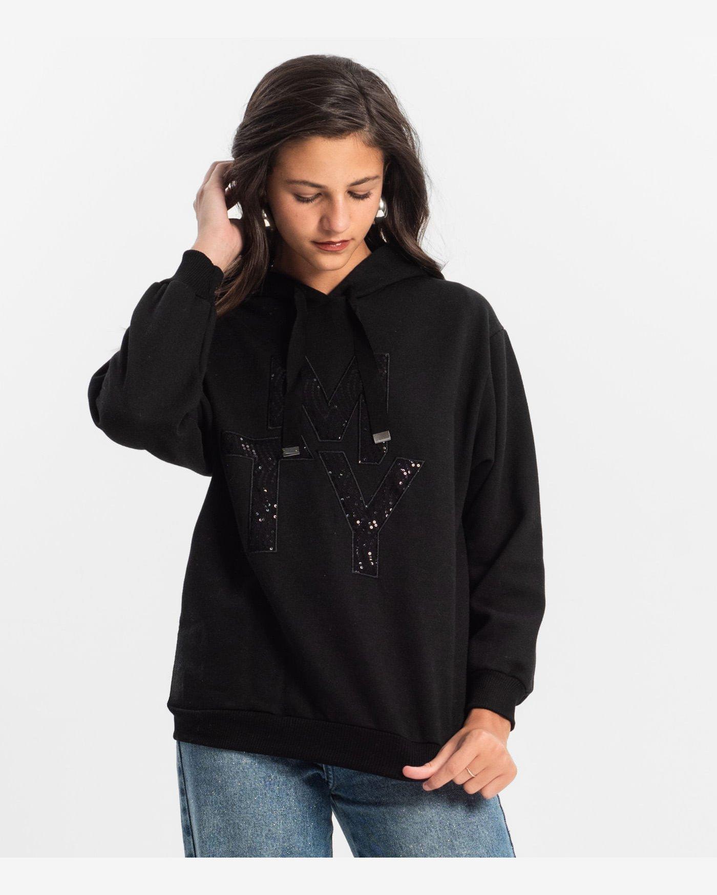 Moletom Juvenil Feminino Com Capuz Minty Preto