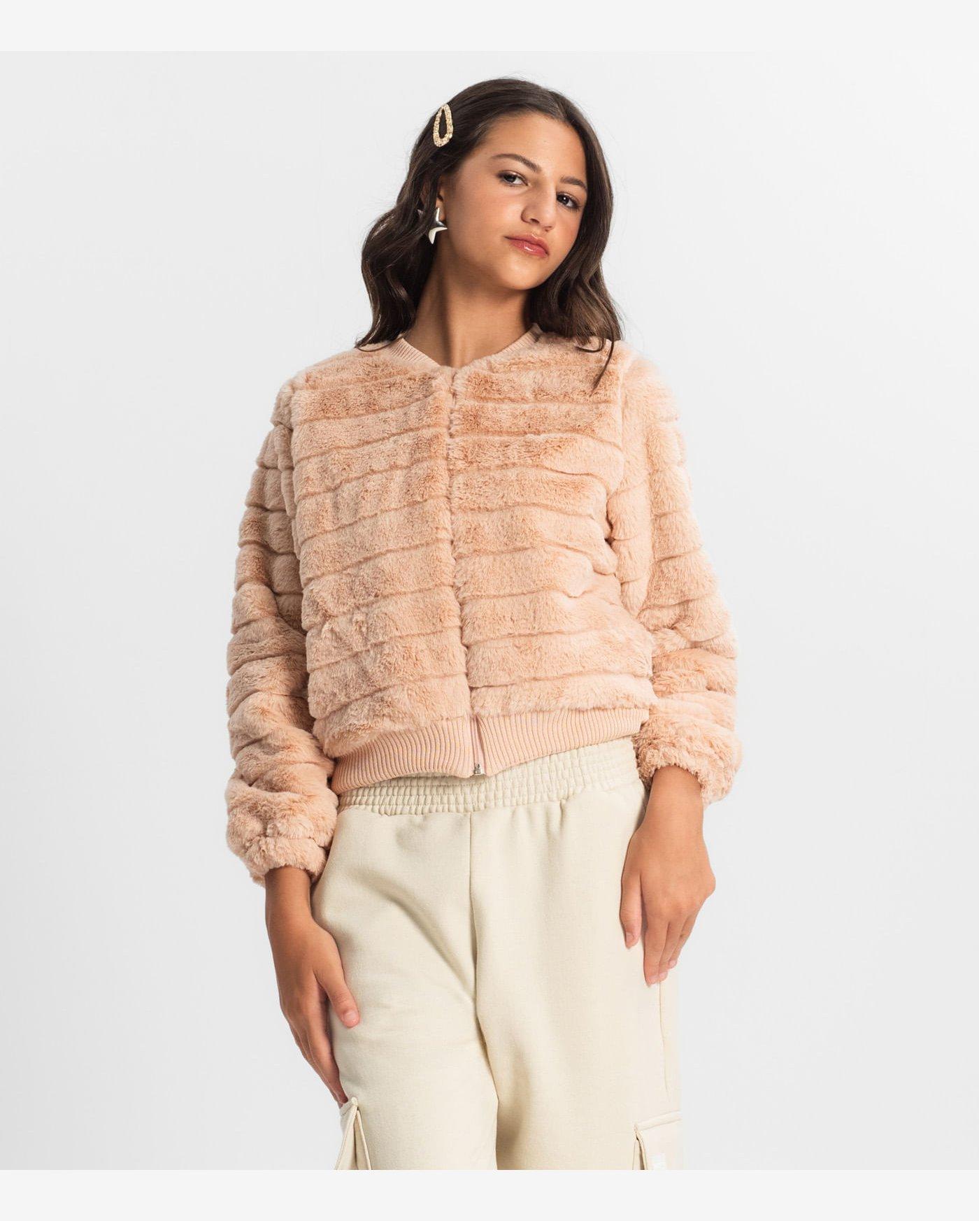 Jaqueta Juvenil Feminina Com Pelo Minty Rosa