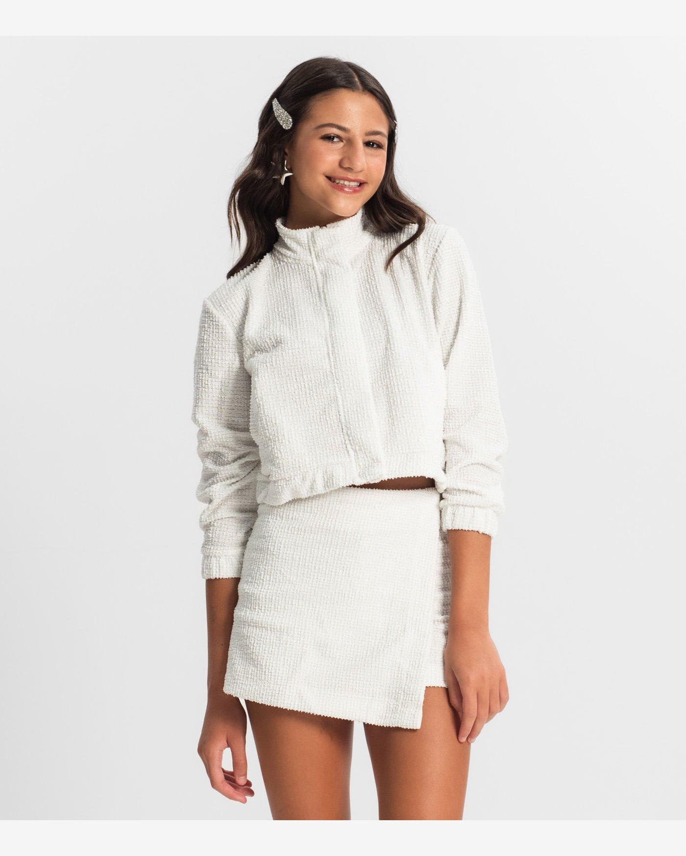 Jaqueta Juvenil Em Tweed Minty Branco