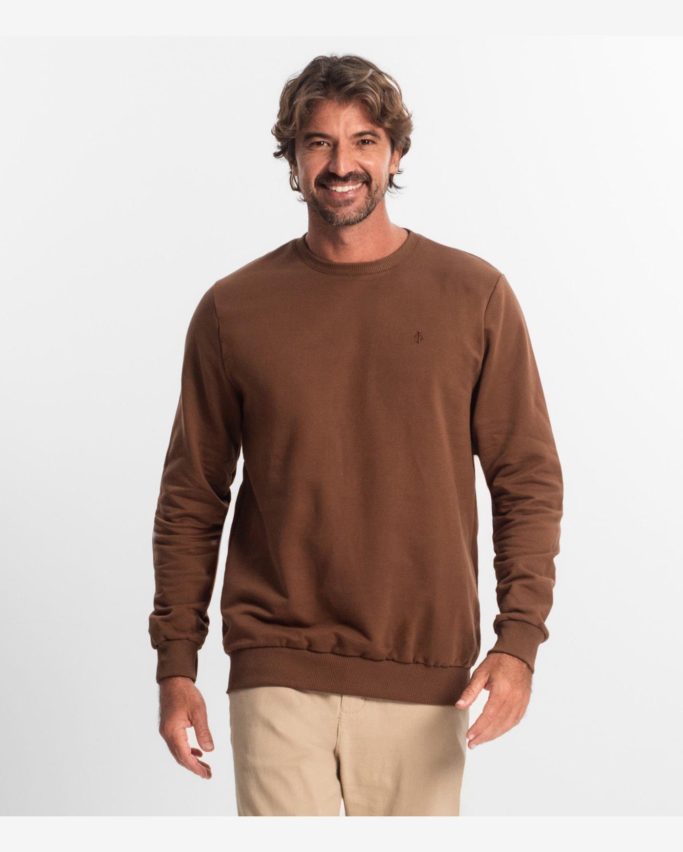 Blusão Masculino Plus Size Moletom Básico Diametro Marrom