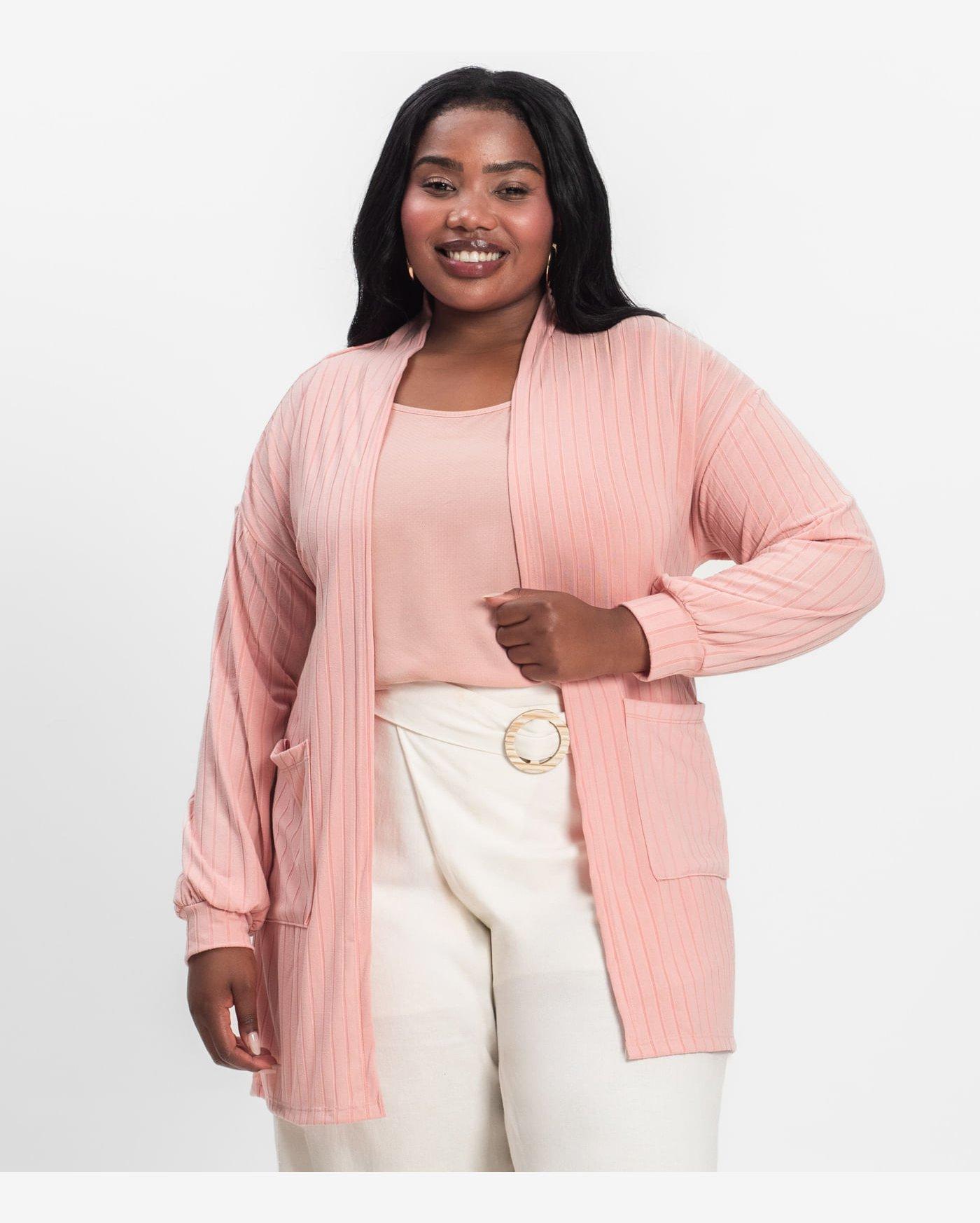Cardigan Feminino Pluz Size Infinita Cor Rosa