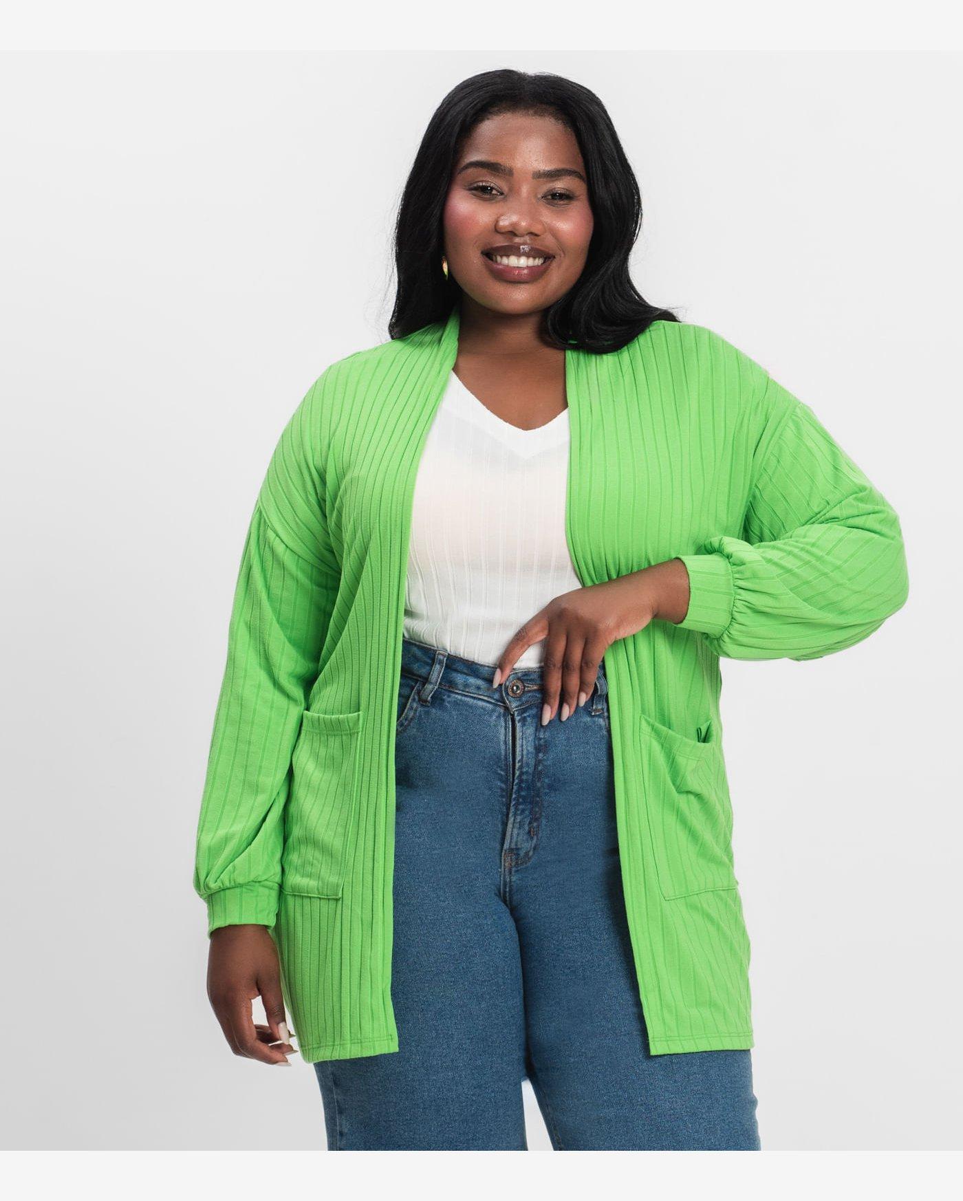 Cardigan Feminino Pluz Size Infinita Cor Verde