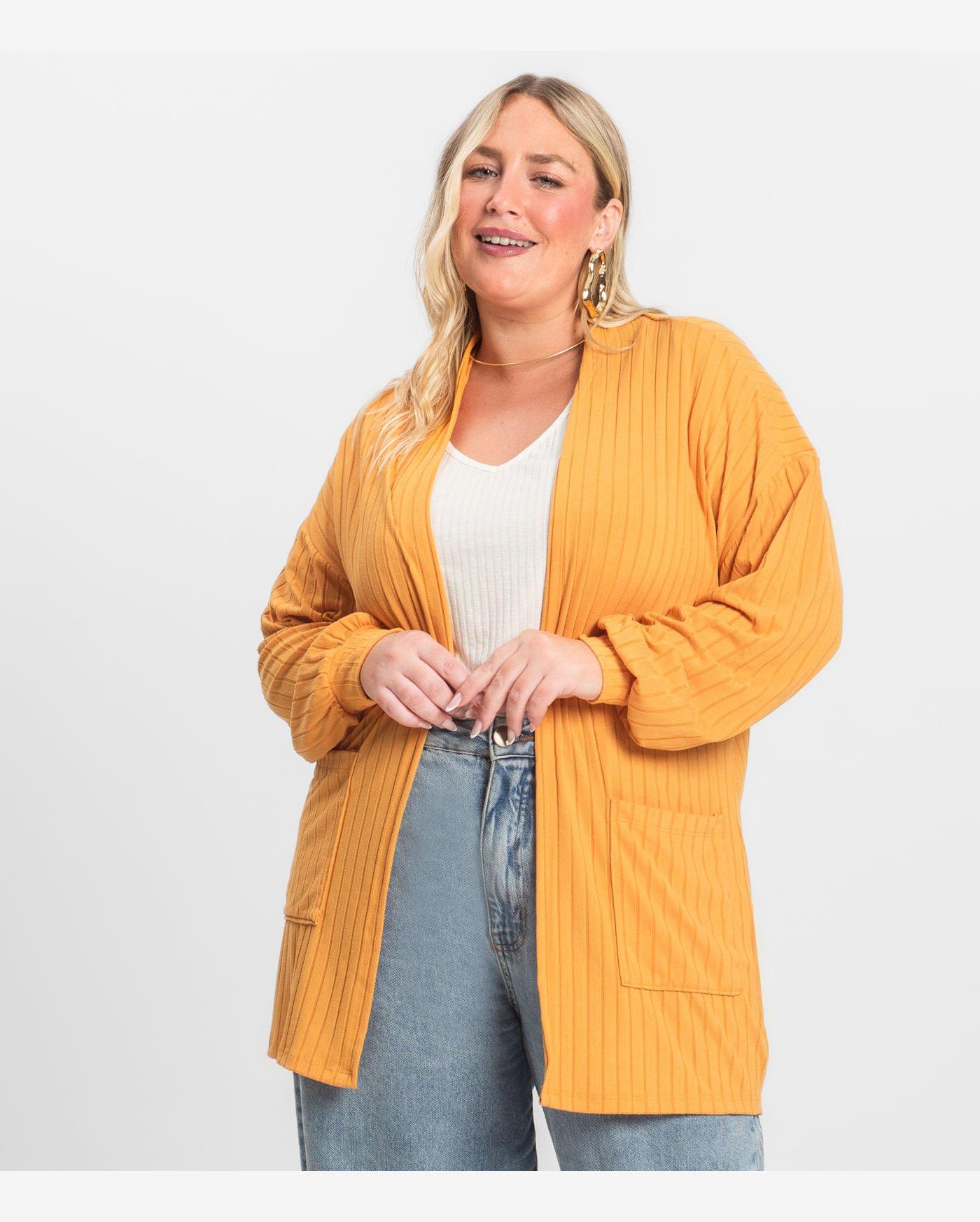 Cardigan Feminino Pluz Size Infinita Cor Amarelo
