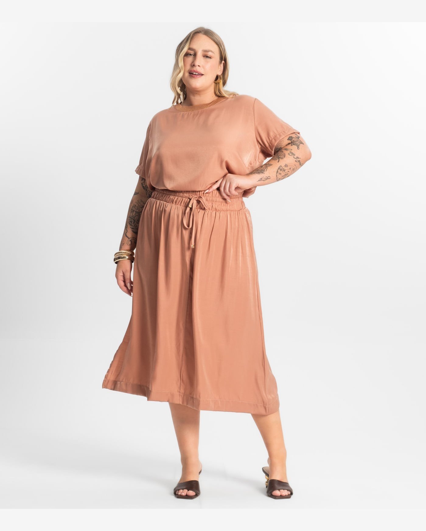 Saia Midi Plus Size Secret Glam Marrom