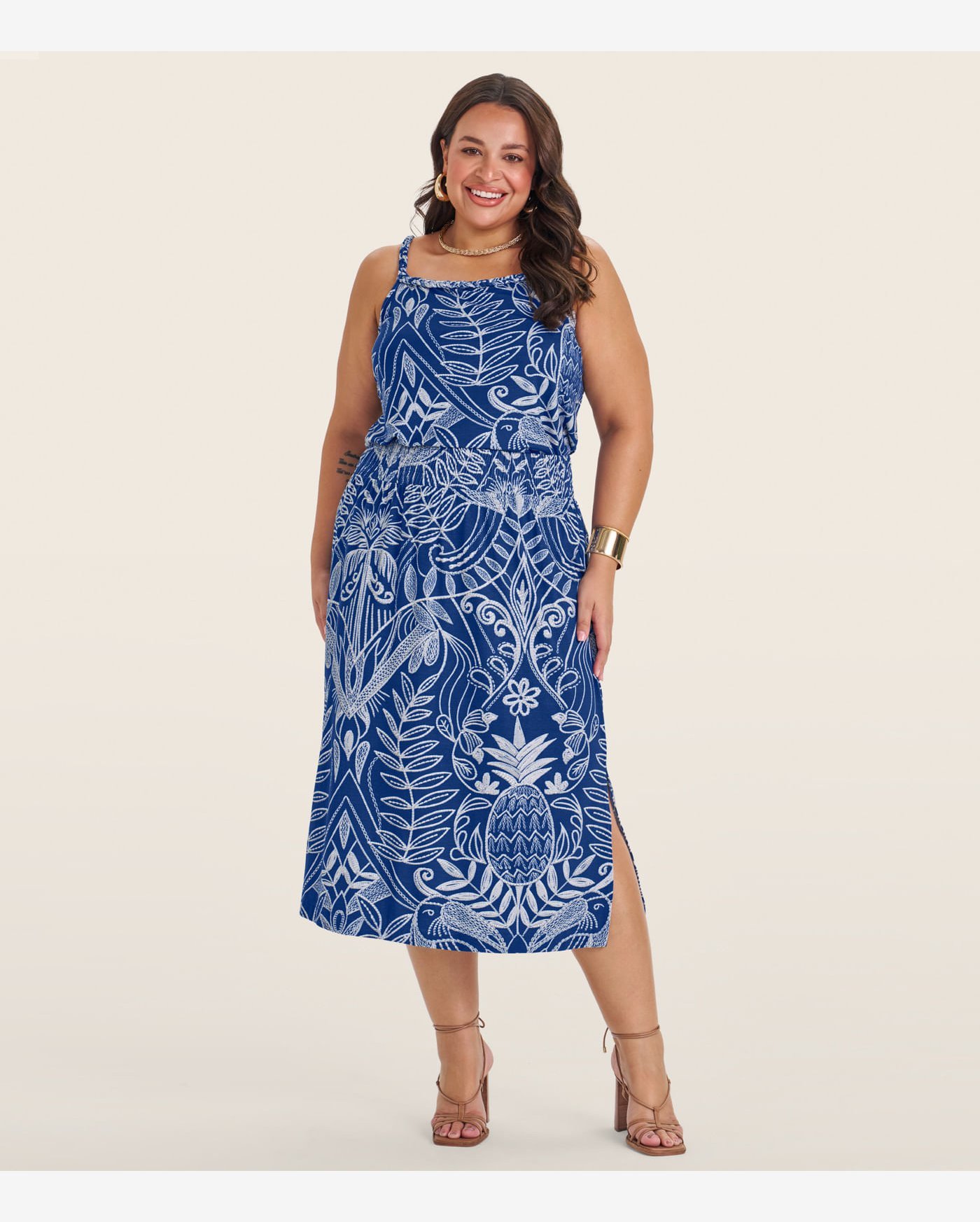 Saia Midi Feminina Plus Size Secret Glam Azul