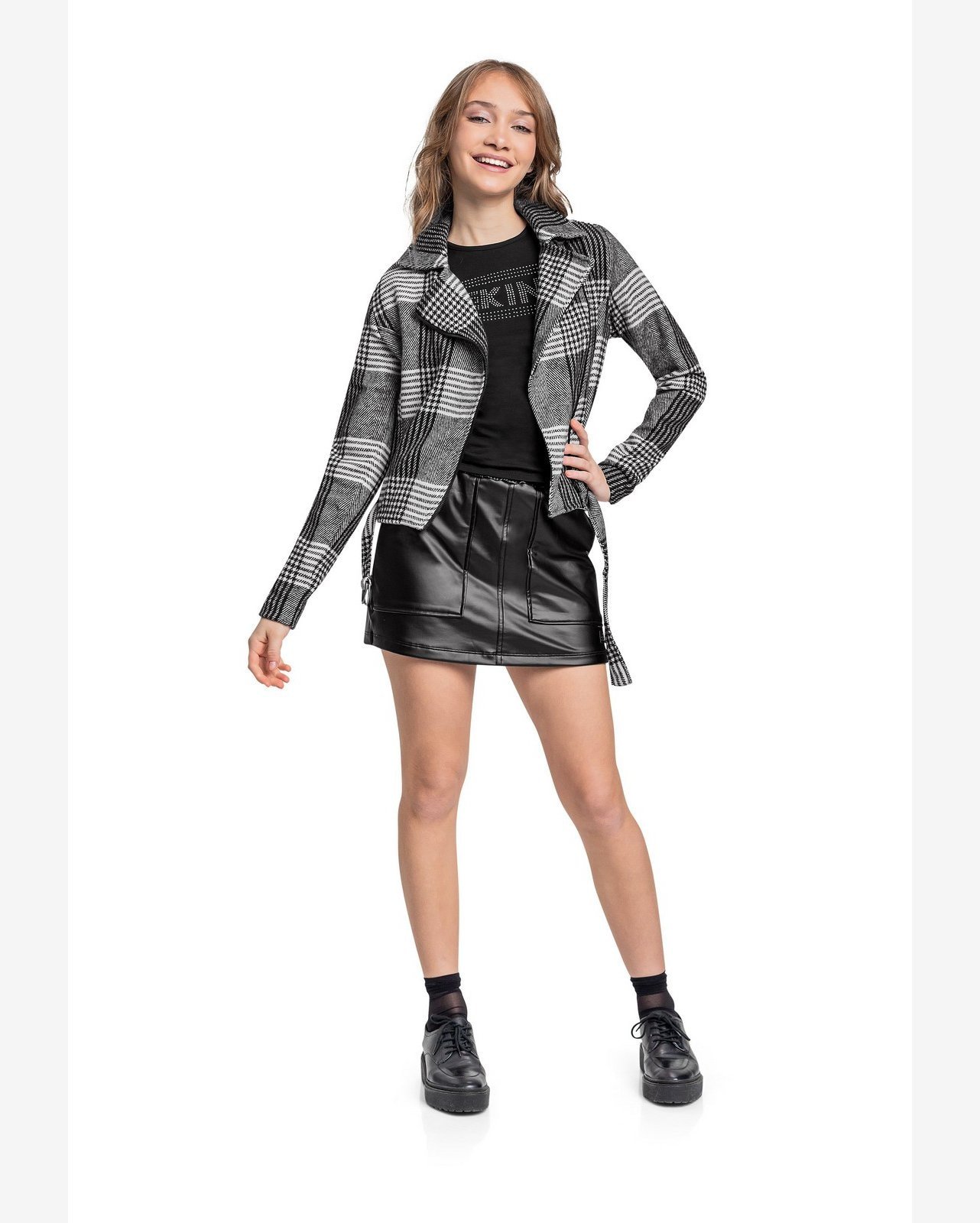 Jaqueta Biker Juvenil em Tecido Alfaiataria Gloss